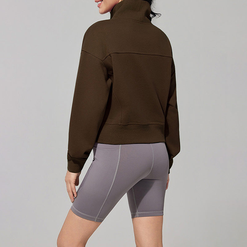 High-neck short loose sweatshirt