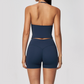 Wholesale Women's Halter Neck Yoga Set – Deep V-Neck Bra & High-Waist Shorts