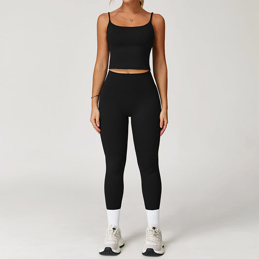 Brushed Thin straps tank top + High-Waist leggings 2-Piece Set