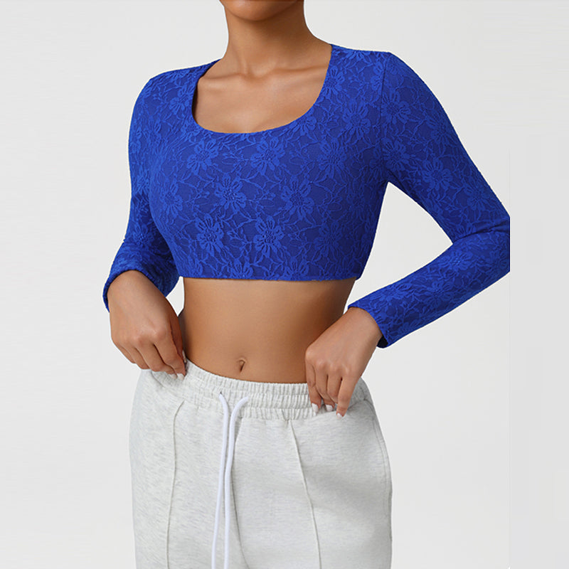 Lace Cropped Sports Long Sleeve