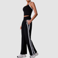 Wholesale Women's Striped Yoga Tank Top + High-Waist Wide-Leg Pants Set – Built-In Bra Pad Gym Fitness Set