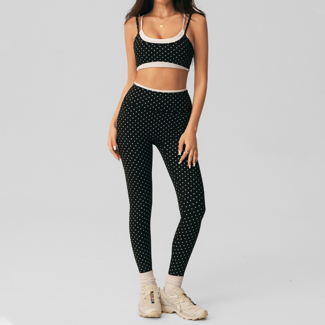 Wholesale Women's Polka Dot Yoga Set – Bra Top & Capri Leggings