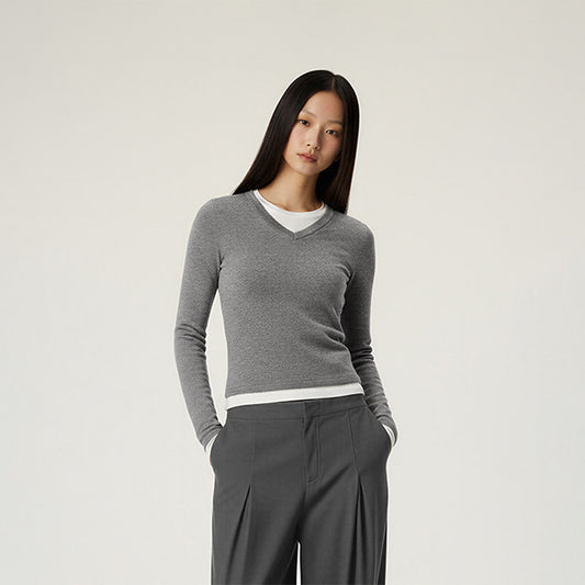 Wholesale Two-piece look V-neck contrast color | Wonderxfans bulk activewear