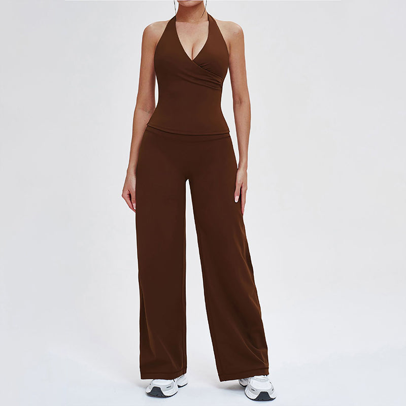 Wholesale open-back tank top + loose wide-leg pants