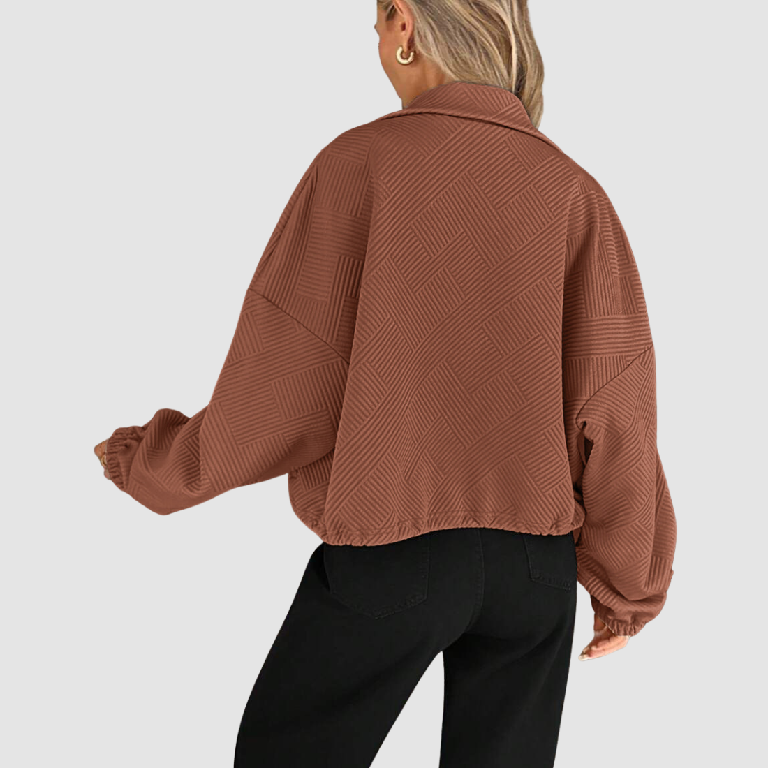 Wholesale Women's Stand-Collar Zip Jacket – Loose Drawstring Pocket Outerwear