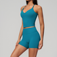 Wholesale Women's Cross-Back High Waist Yoga Set Sports Bra & Shorts with Chest Pad