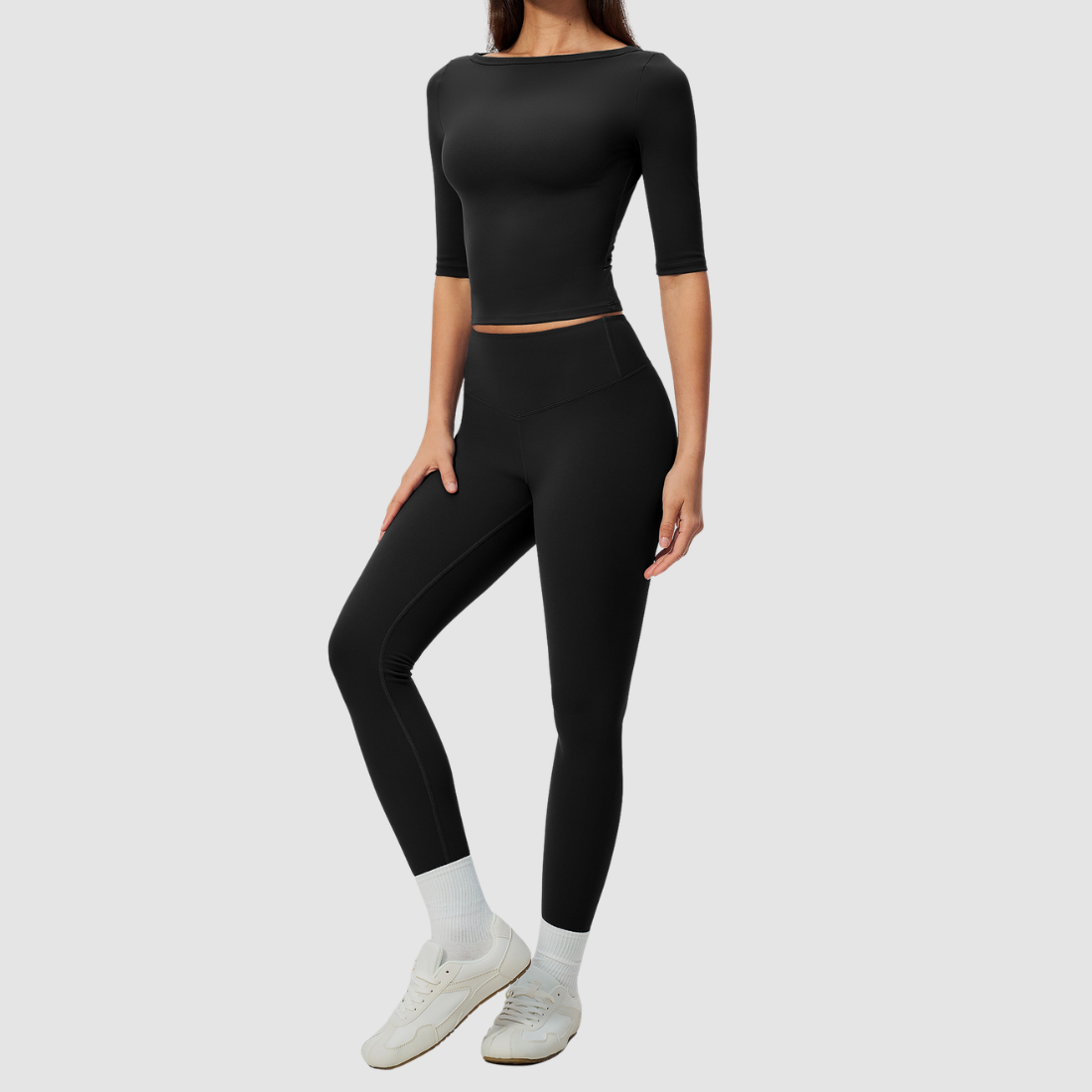 Wholesale Women’s Mid-Sleeve Top & High-Waist Leggings Yoga Set