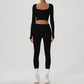 Snug-fit U-neck ​Cropped Long Sleeves + High-waisted Leggings 2-Piece Set