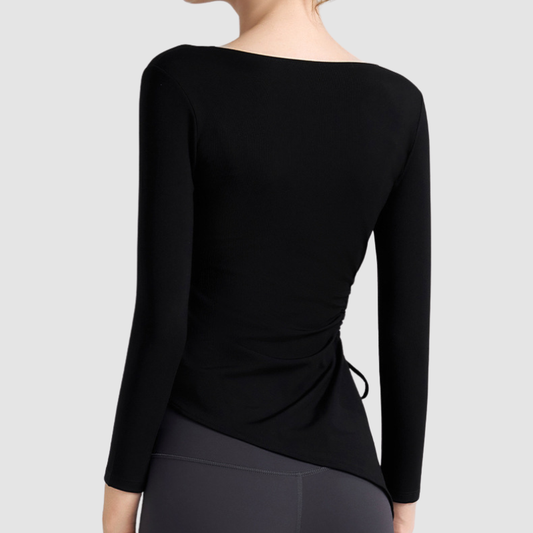 Wholesale Women's Ruched Drawstring Long-Sleeve Yoga Top – Slim Fit Activewear