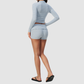 Wholesale Women's Stripe Yoga Set: Zip Stand-Collar Jacket & Shorts
