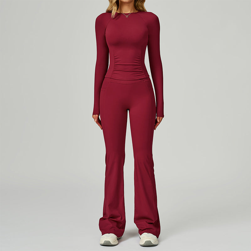 Long sleeve Sports top + Flared Leg pants 2-piece set
