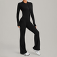 Zipper long sleeved backless fitness jumpsuit