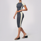 Wholesale Women's Colorblock Bare-Feel Yoga Set Short Sleeve Top & Capri Pants