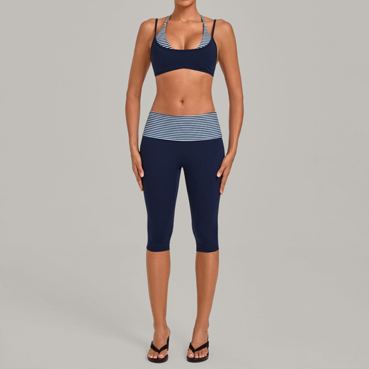 Wholesale Women's Faux-layered Bra Bra+Fold-over Waistband Shorts 2-Piece Set