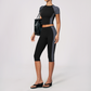 Wholesale Women's Colorblock Bare-Feel Yoga Set Short Sleeve Top & Capri Pants