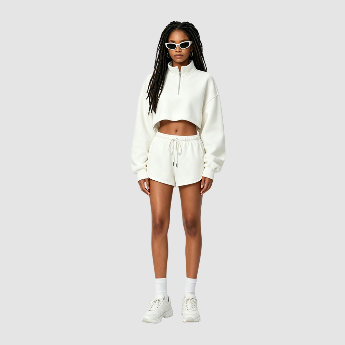Wholesale RS Stand-Collar Half-Zip Top + Drawstring Shorts Set