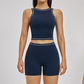 Wholesale Color Block Yoga Halter Vest + Shorts 2-Piece Set