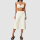 Wholesale Women's Brushed Sports Bra & Wide-Leg Cropped Pants Set – High-Support Seam-Detail 2-Piece Yoga Set