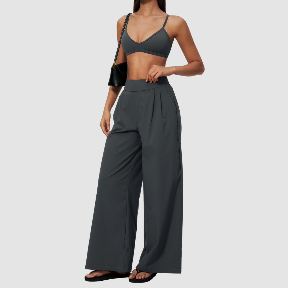Wholesale Women's Brushed Cross-Back Bra & Wide-Leg Pants Yoga Set