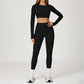 Round-neck long-sleeve high-waist fitted top+HIGH WAIST LEGGINGS 2-PIECE SET