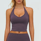 Halter-neck open-back sports tank top