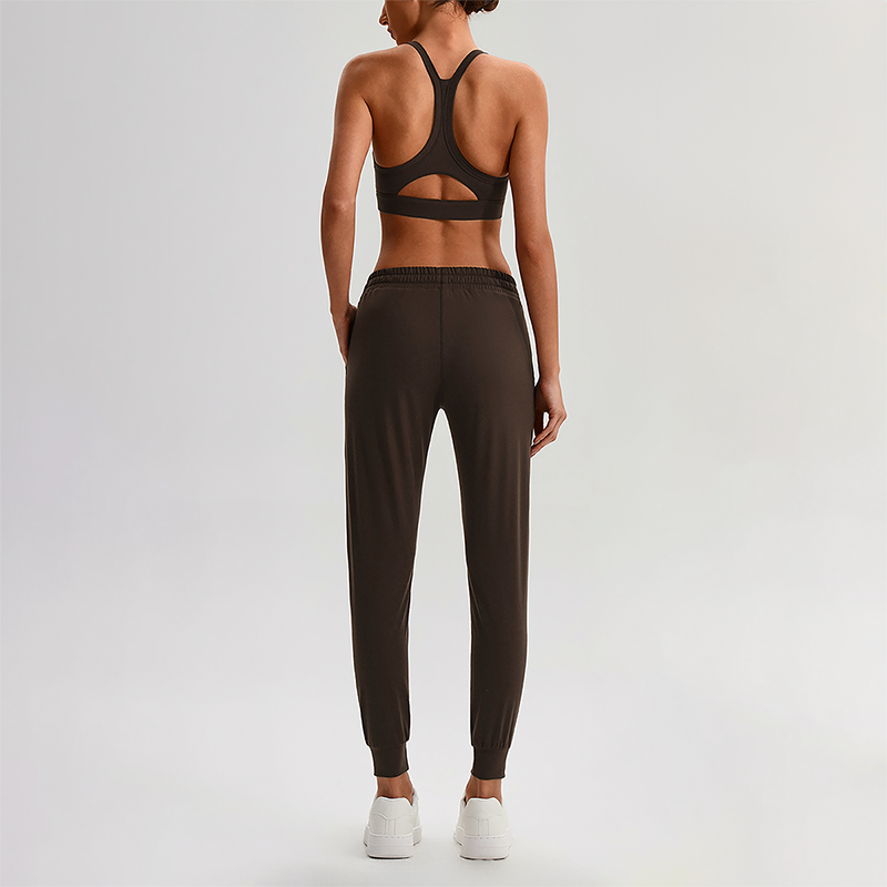 Wholesale Naked-Feel Open-Back Sports Bra & High-Waist Jogger Pants Set – Sculpting Yoga 2-Piece