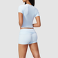 Wholesale short-sleeved tops and high-waisted fold-over shorts sets