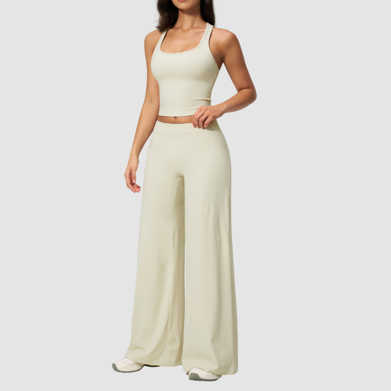 Wholesale Seam-Detail Cropped Vest & Hip-Lifting Wide-Leg Pants Set