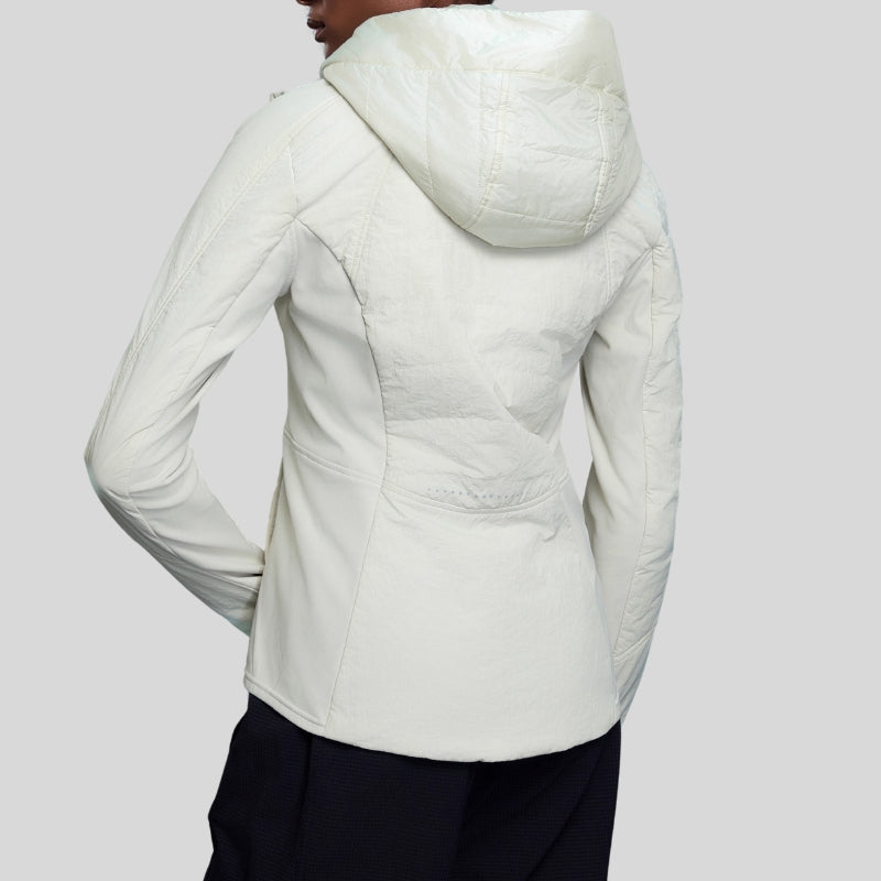 Faux two-piece hooded fleece-lined cotton jacket