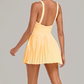 Wholesale Women's Fake Two-Piece Tennis Dress – Anti-Exposure Pleated Yoga Skirt w/ Built-in Shorts