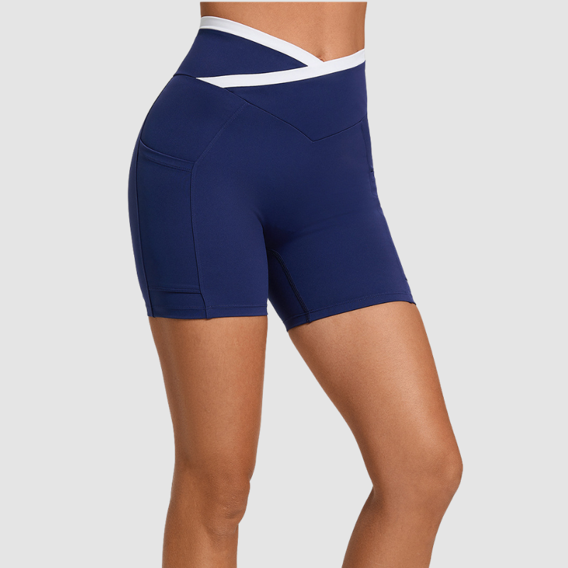 Wholesale Color-Block High-Waisted Cross-Waistband Shorts | Wonderxfans bulk activewear