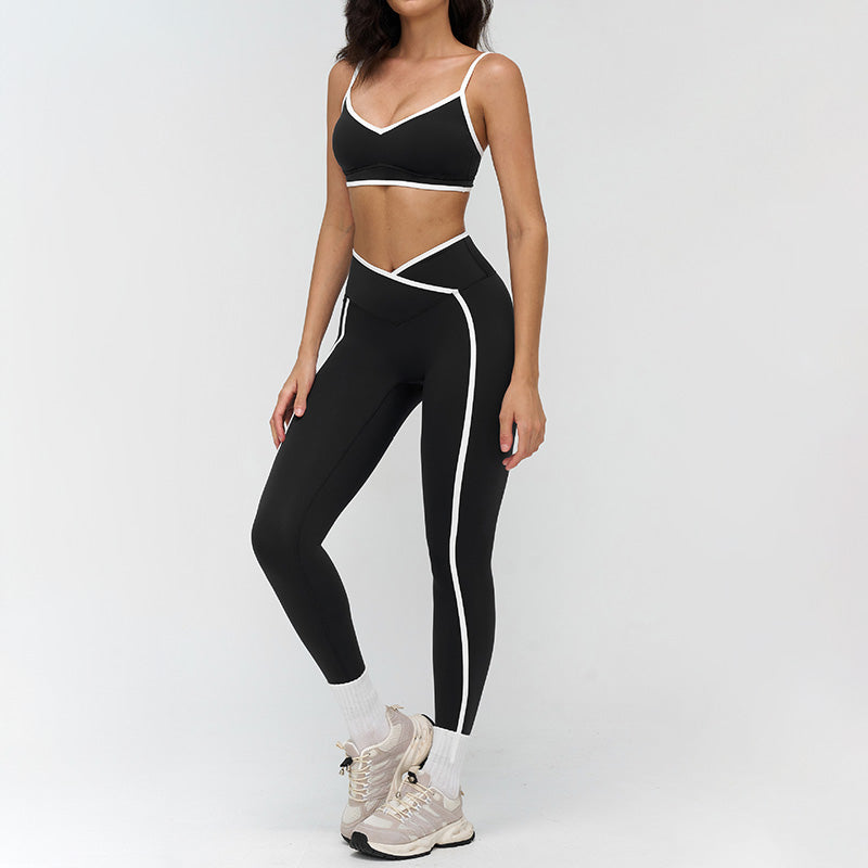 Women's contrasting color sports bra + high-waisted leggings 2-piece set