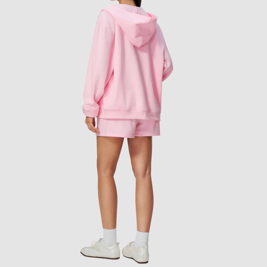 Wholesale Women's Warm Fleece-Lined Zip Up Hoodie & Sweat Shorts Set