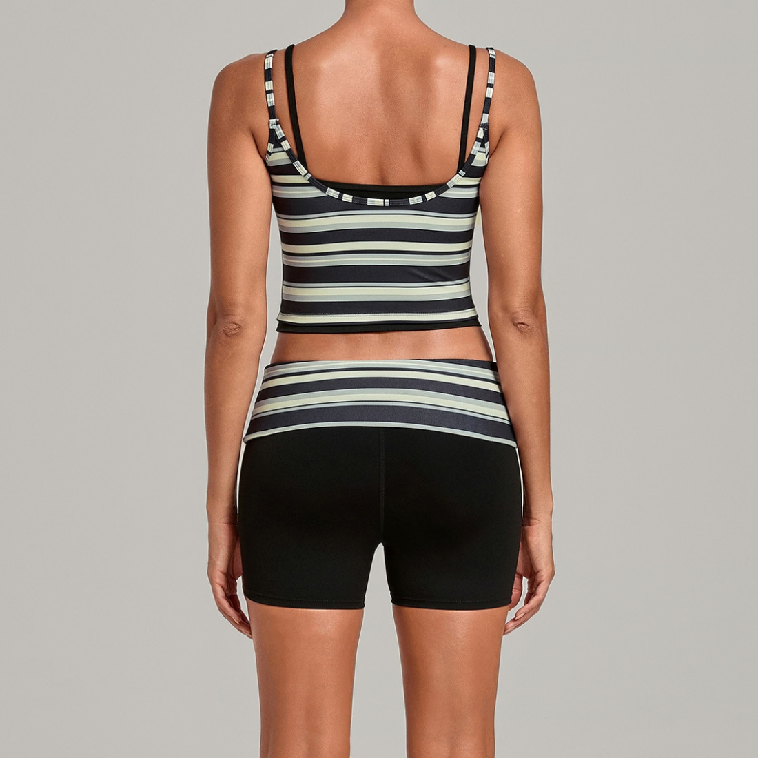 Wholesale Women's Retro Print Double-Strap Yoga Vest+High-waist Shorts Two-Piece Set
