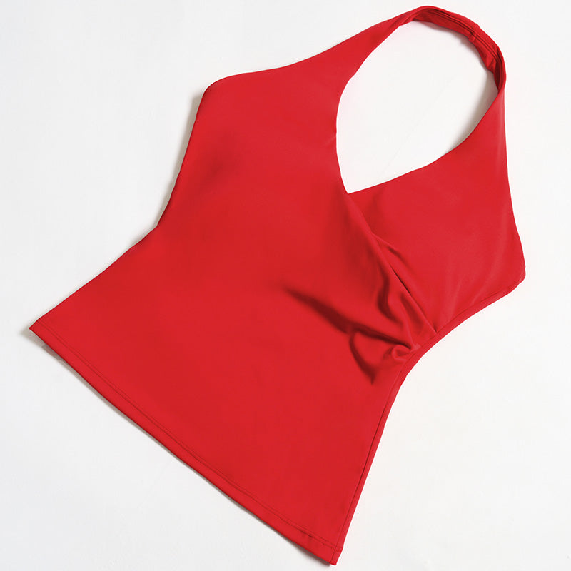 Halter neck backless tank top + high-waisted leggings 2-piece set