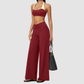 Wholesale Women's Halter Sports Bra & Wide-Leg Pants Two-Piece Set