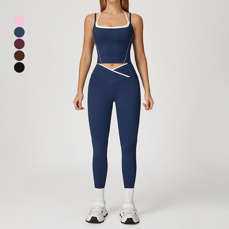 Fake two-piece halter tank top + High Waist leggings 2-piece Set