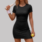 Wholesale Women's Retro Polka Dot Tennis Dress – Open-Back Slim Fit Athletic Skirt w/ Chest Pad