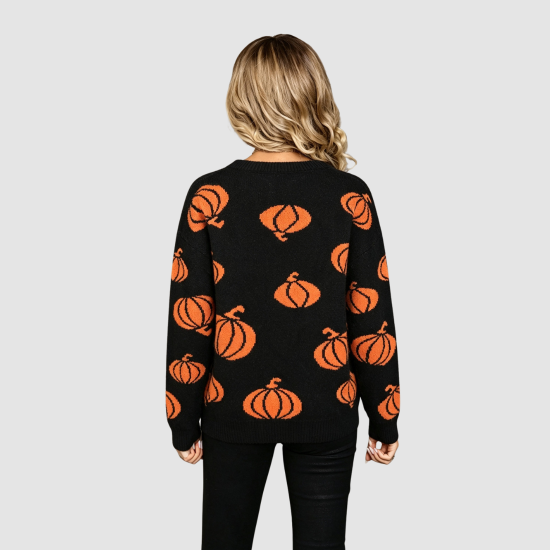 Wholesale Women's Halloween Witch Pumpkin Knit Sweater – Round-Neck Pullover