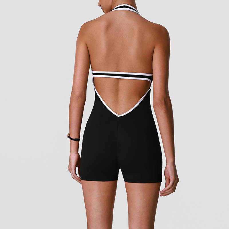 Wholesale Women's Contrast Color Sleeveless Yoga Jumpsuit – Built-In Chest Pad Tennis Fitness