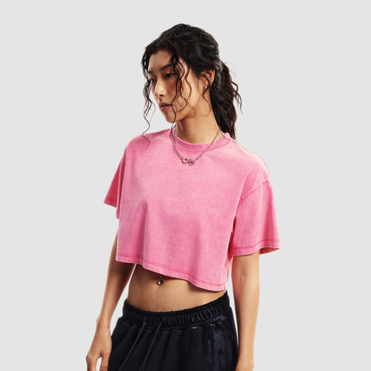 Wholesale Cropped Drop-Shoulder Tee – Cotton Sorona Blend Streetwear Top