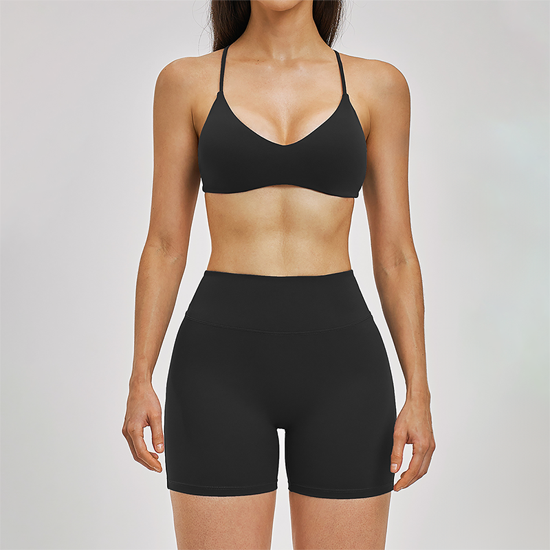Wholesale Cross Back Tank Top+High Waist short 2-piece Set