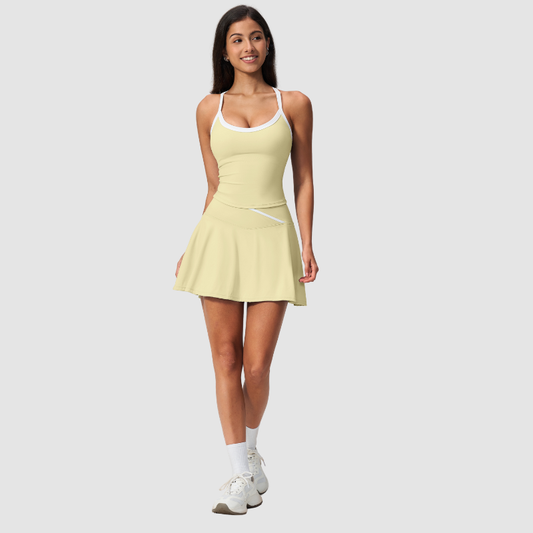 Wholesale I-Shape backless Naked-Feel Sports Bra & Pleated Tennis Skirt Set