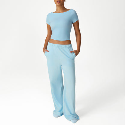 Cropped T-Shirt + Loose Sports Pants 2-Piece Set
