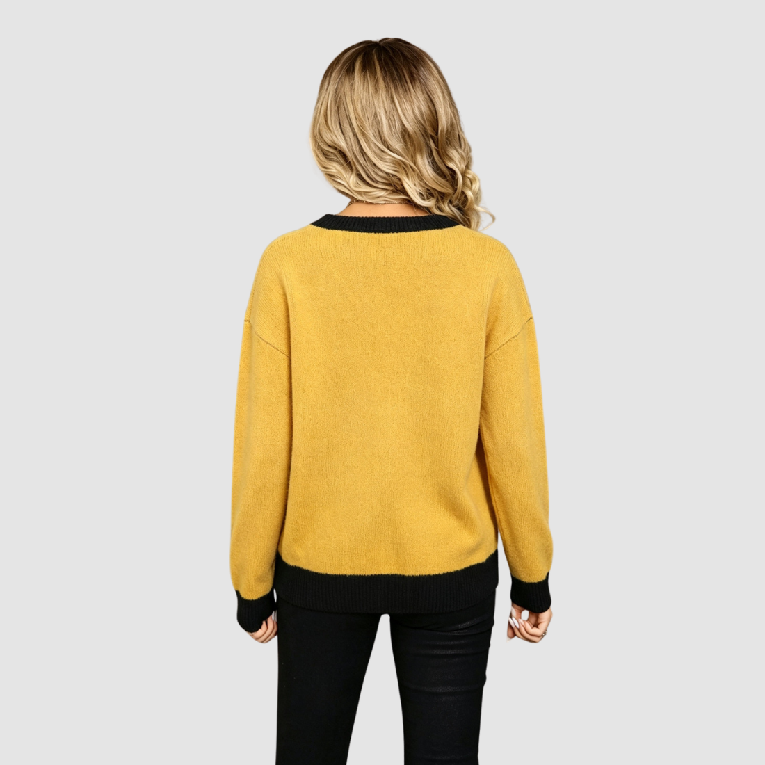Wholesale Women's Halloween Witch Bat & Skull Knit Sweater – Yellow Round-Neck Pullover