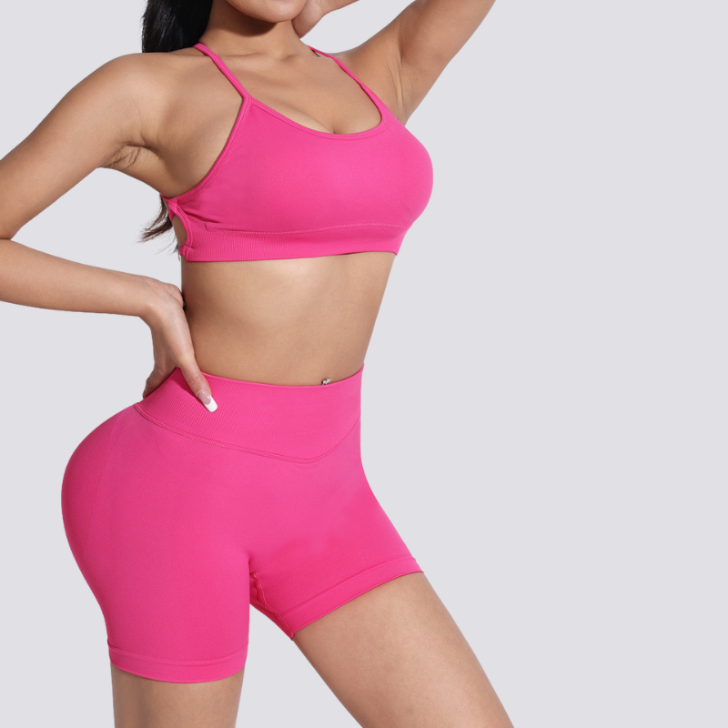 Women's beautiful back strap sports bra + yoga shorts two-piece set