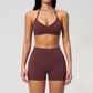 Wholesale Women's Halter Neck Sports Bra & High-Waist Booty Shorts Set – Seam-Detail Quick-Dry 2-Piece Yoga Set