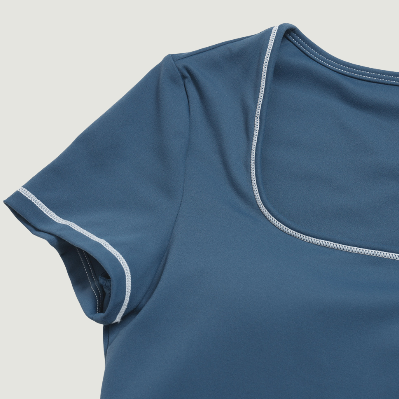 Wholesale Women's Seam-Detail Colorblock Short Sleeve Crop Top – Butt-Lifting Yoga Gym Activewear FDX2036