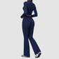 Wholesale Women's Stand-Collar Zip Jacket & Flared Yoga Pants Set