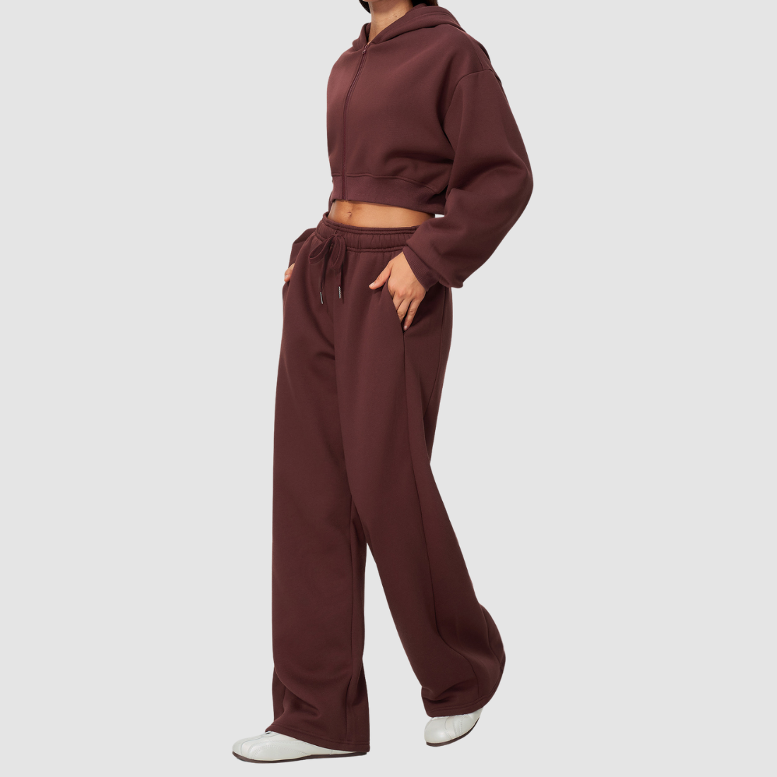 Wholesale Women's Warm Fleece-Lined Zip Up Hoodie & Sweatpants Set